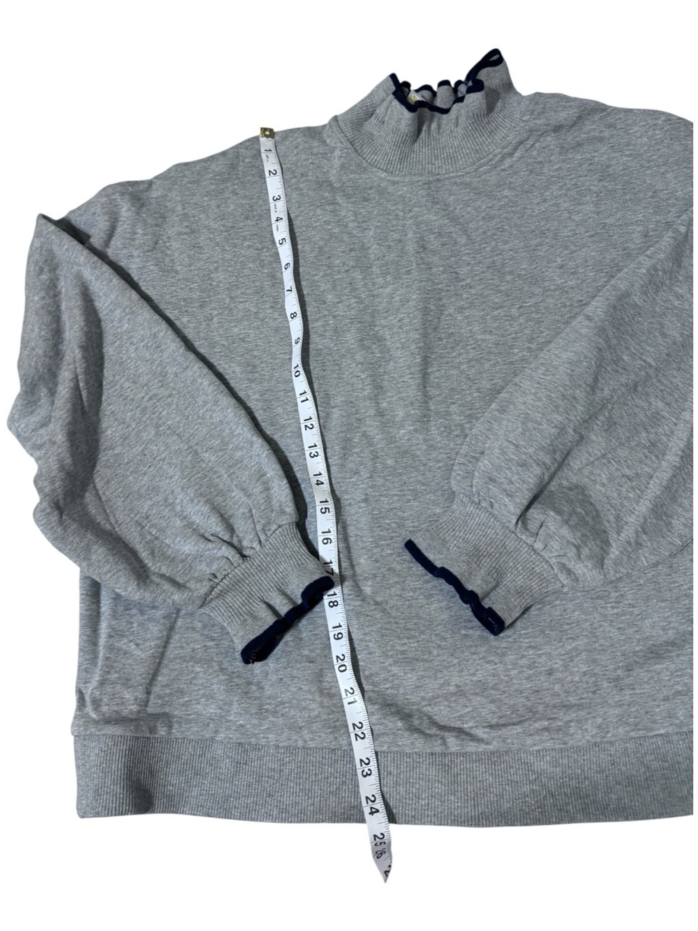 Boden Light Gray Pullover Sweater with Black Ruffle Trim - Picture 3 of 8